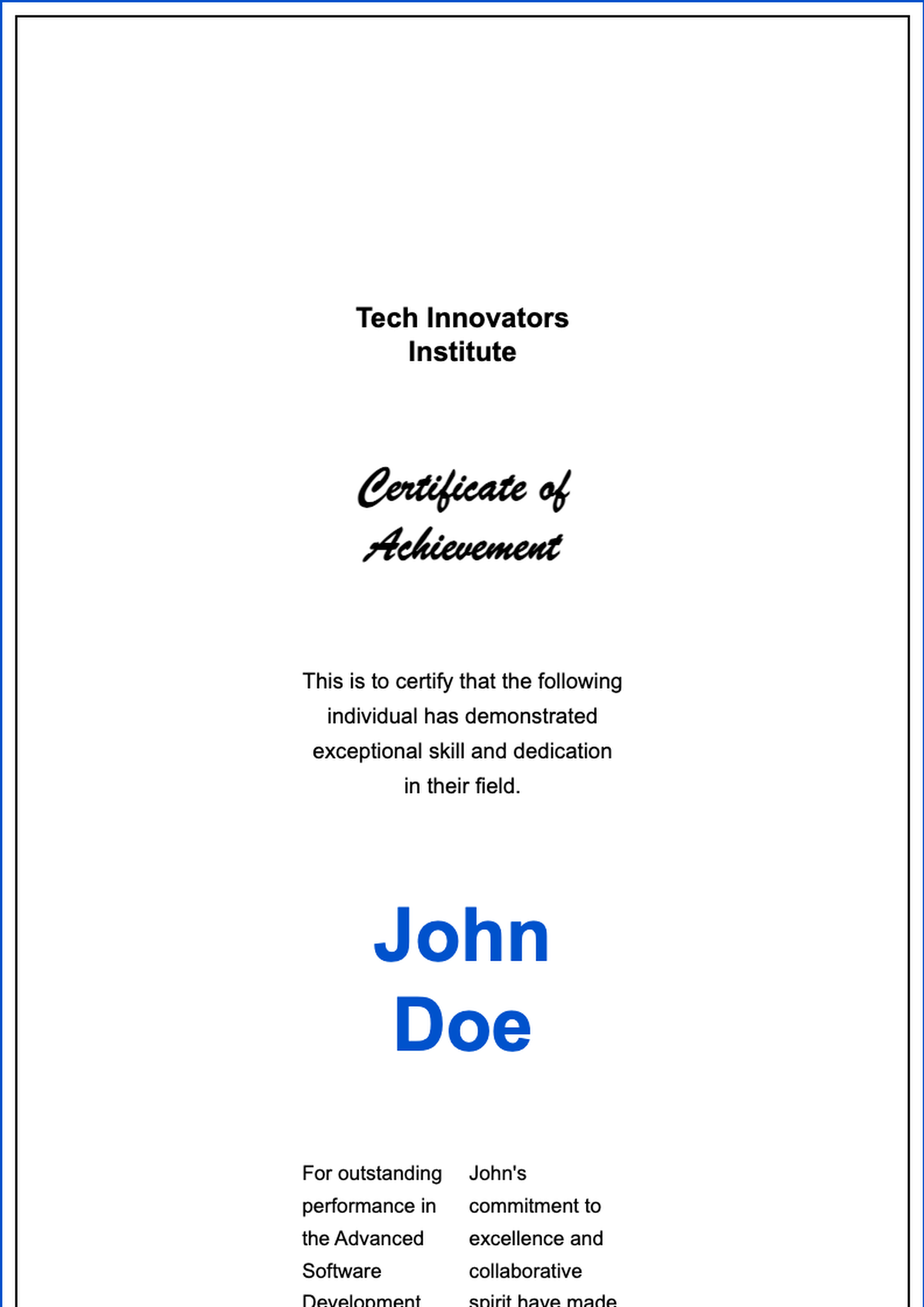 PikMaker certificate of achievement with blue script name and dual border_variant_2